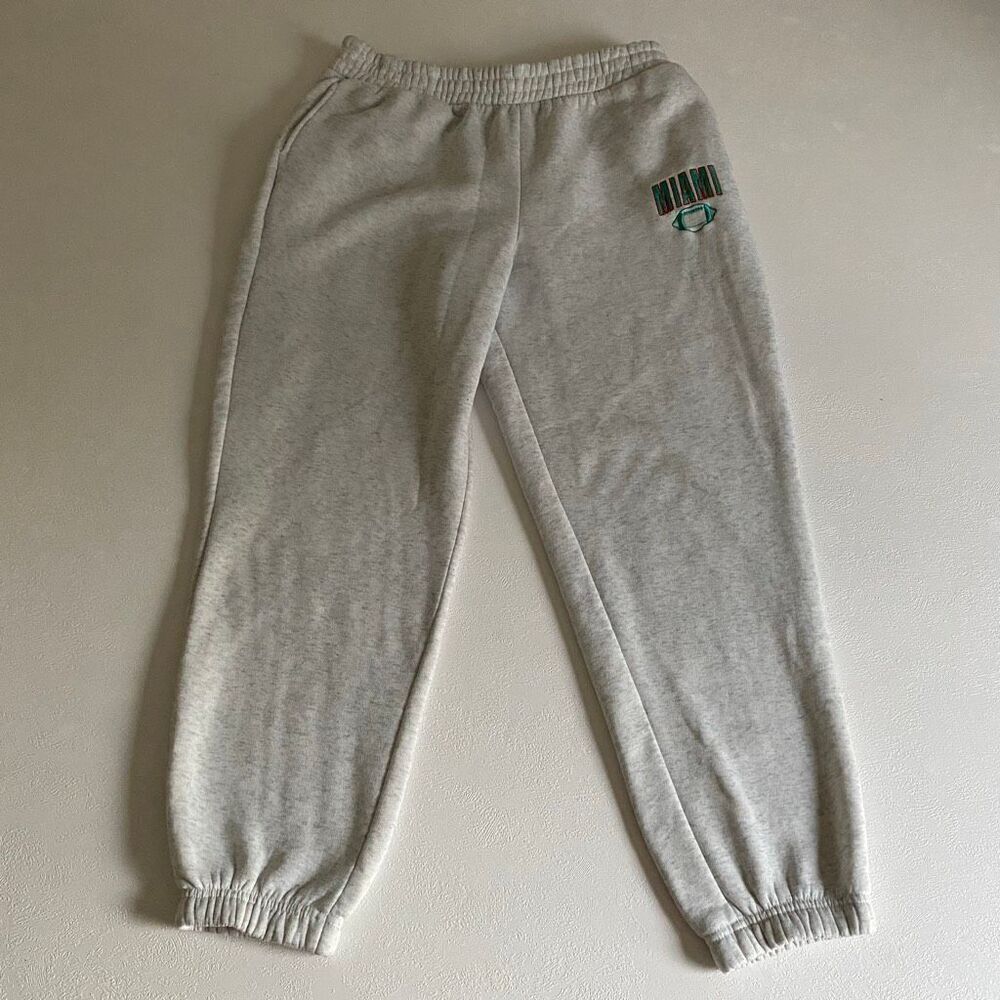 Miami Sweatpants Women’s Large Gray Fleece Joggers Elastic Waist